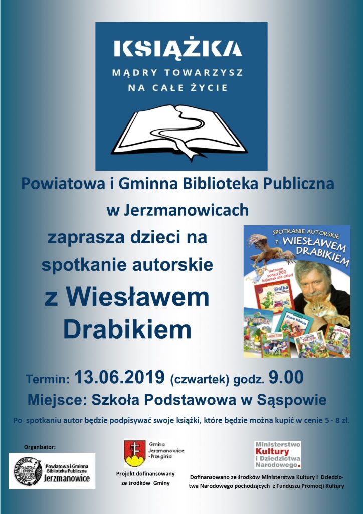 Zapraszamy dzieci na spotkanie z Wiesławem Drabikiem w Sąspowie 13.06.2019