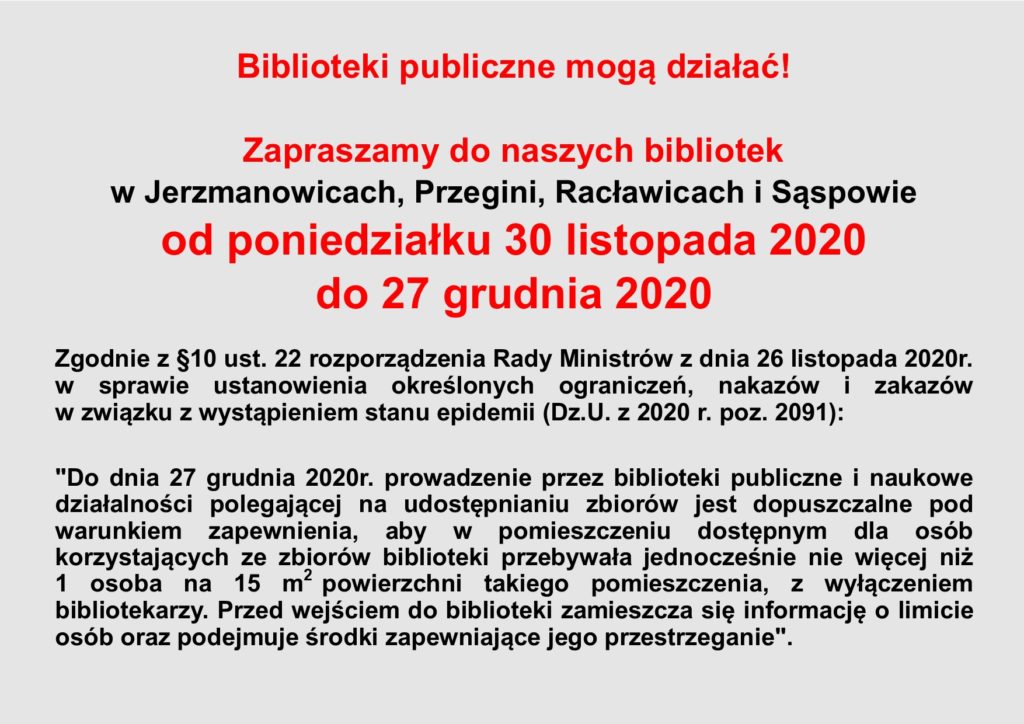 Ogłoszenie o otwarciu bibliotek